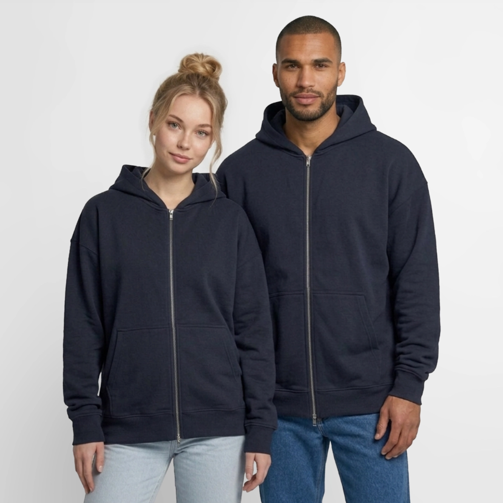 Sweat à capuche unisexe zippé oversize épais SPREAD - bleu marine