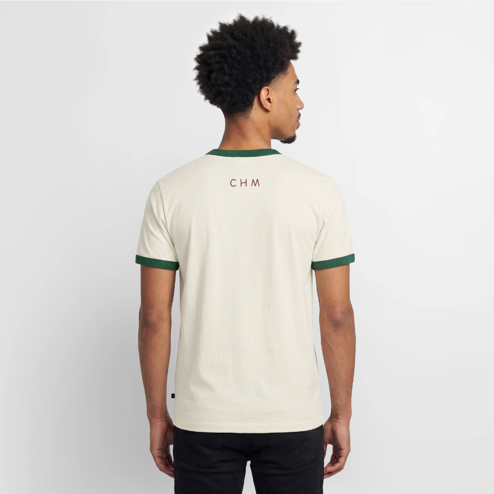 T-shirt contrasté homme slim fit en coton bio - blanc cassé/vert bouteille