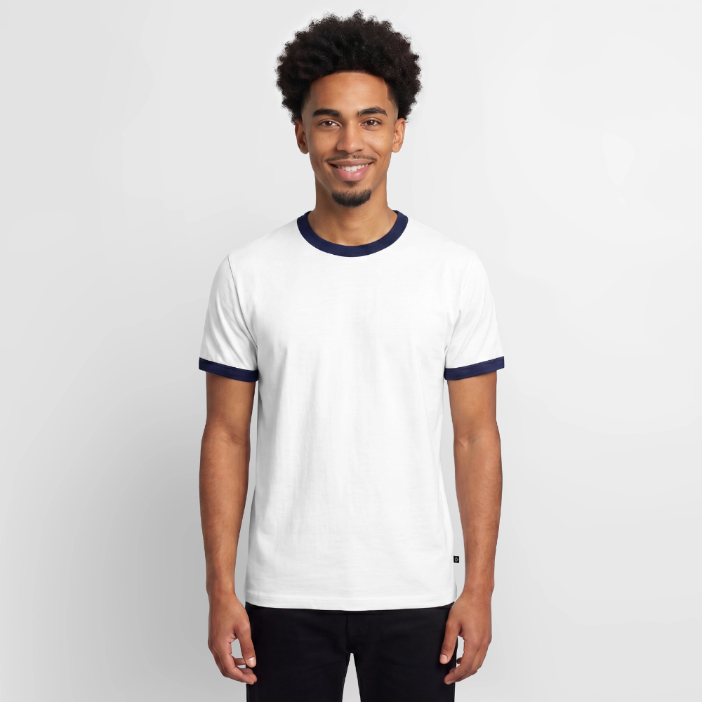 T-shirt contrasté homme slim fit en coton bio - blanc/bleu marine