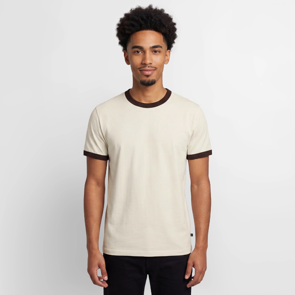 T-shirt contrasté homme slim fit en coton bio - blanc cassé/brun foncé