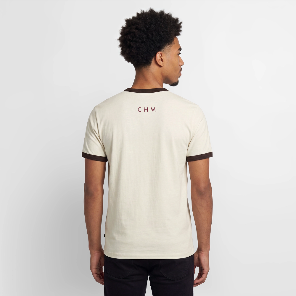 T-shirt contrasté homme slim fit en coton bio - blanc cassé/brun foncé
