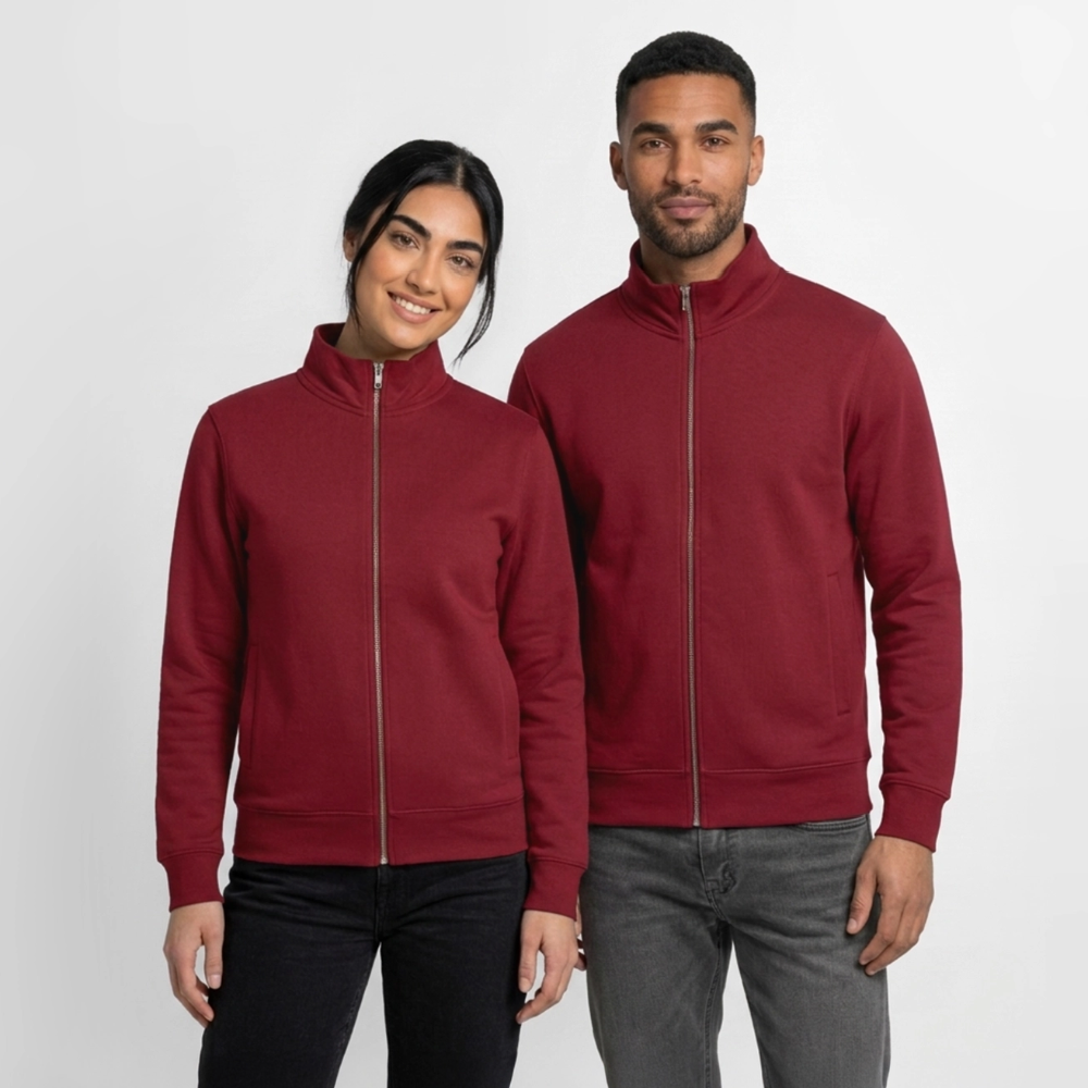 Sweat zippé unisexe en coton bio - bordeaux