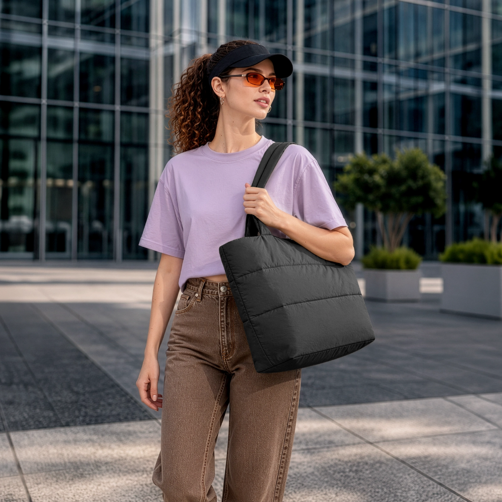 Sac shopping matelassé - noir