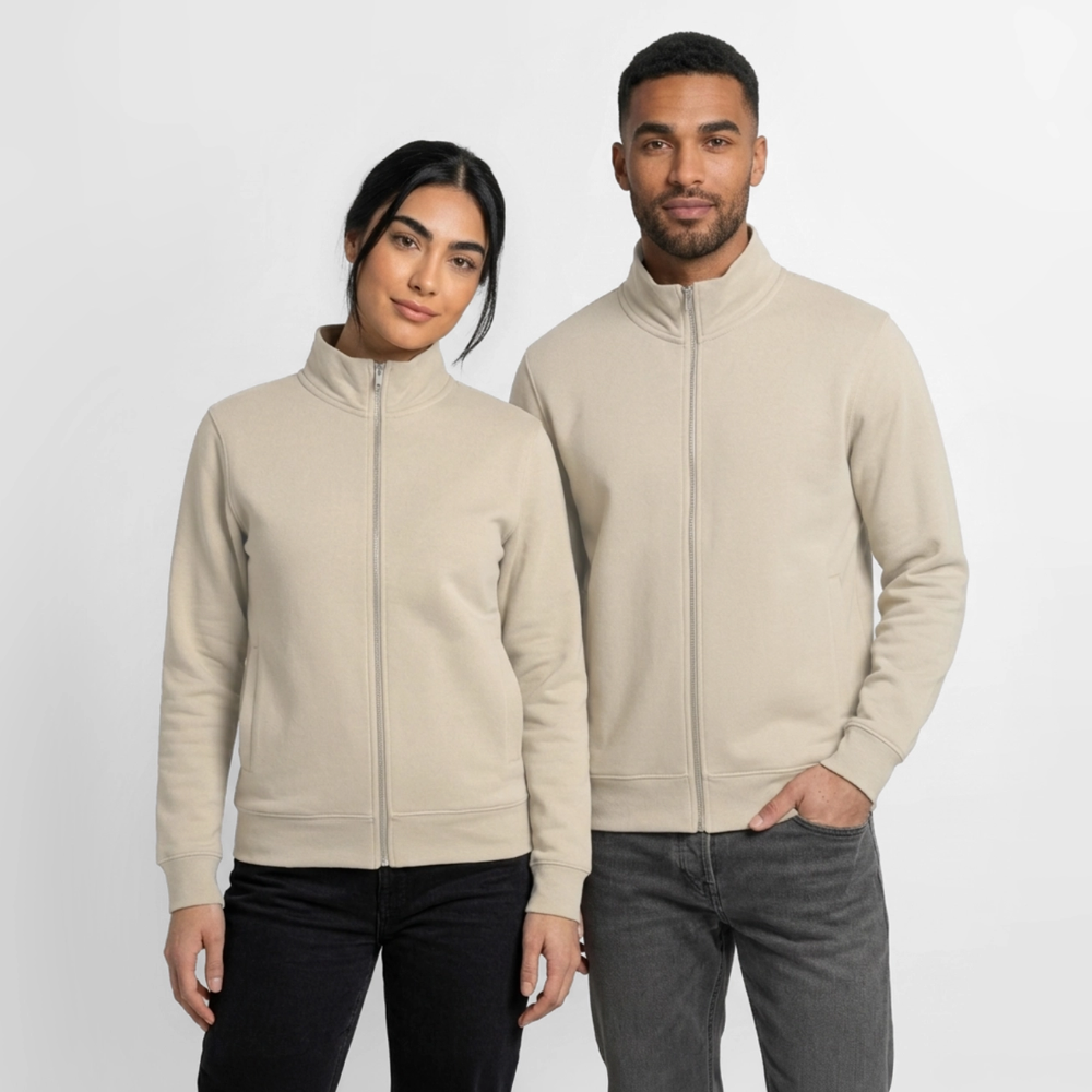 Sweat zippé unisexe en coton bio - beige crème