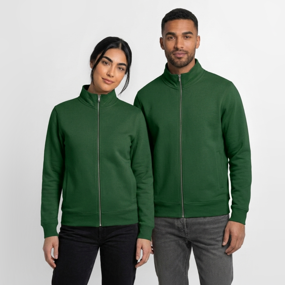 Sweat zippé unisexe en coton bio - vert bouteille