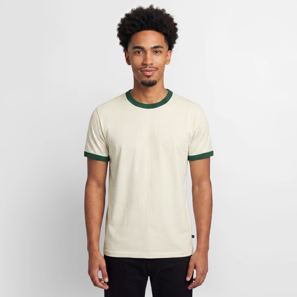 T-shirt contrasté homme slim fit en coton bio - blanc cassé/vert bouteille